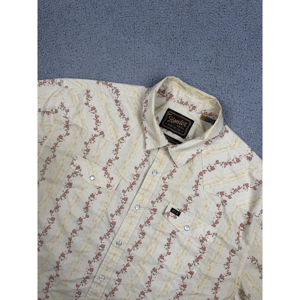 Howler Brothers H Bar B Shirt Mens 2XL Beige Floral Striped Western Snap